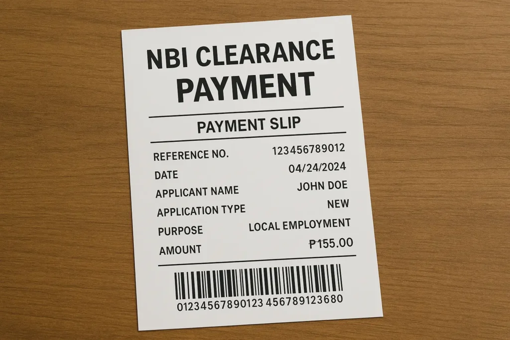 NBI Clearance payment pay slip
