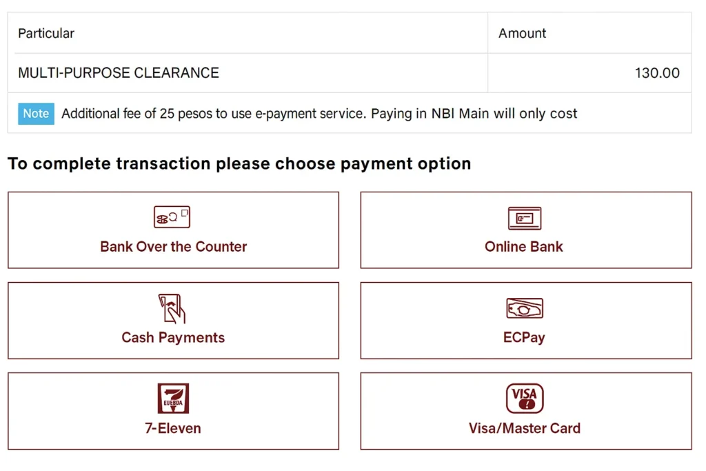 NBI Multi purpose Clearance fee